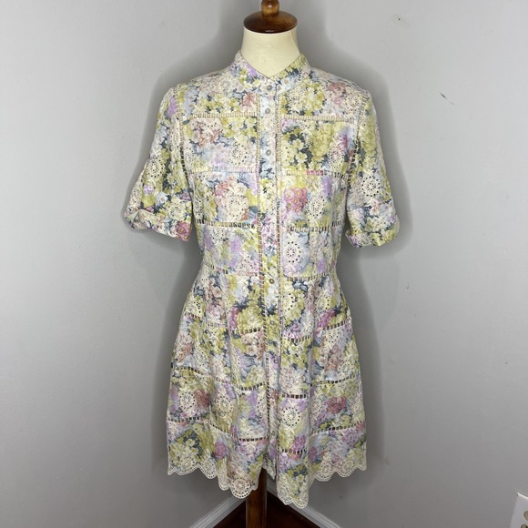 Zimmermann Valour Hydrangea-print‎ Cotton Dress in Light Yellow Sz 3 - Picture 2 of 10